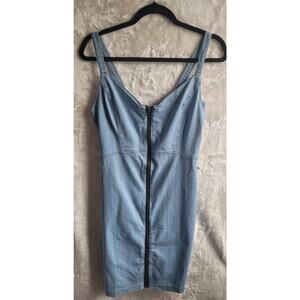 Women's Haute Monde Denim Zip Front Body Con Style Mini Dress Size Large